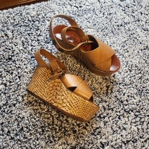 Lanvin Sandals 2012 Ete Natural Leather Platform Sandal Wedge Shoes Size 36 ✨️💫